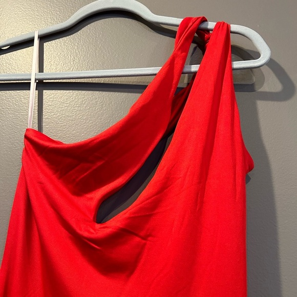 Hello Molly Red One Shoulder Dress Size Small with Cutout Midi - Picture 3 of 6